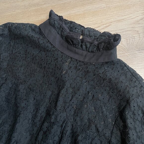 Tuckernuck Rosalee Blouse black size XL lace long sleeve sheer high neck top - Picture 10 of 13